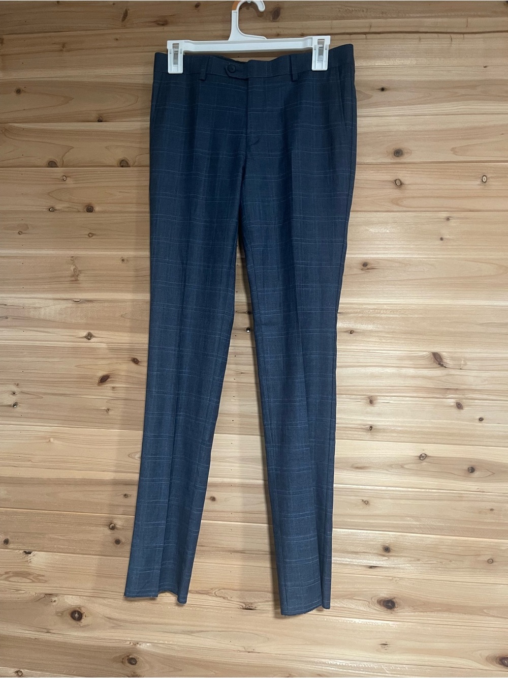 Men's Blue Windowpane Dress Pants
